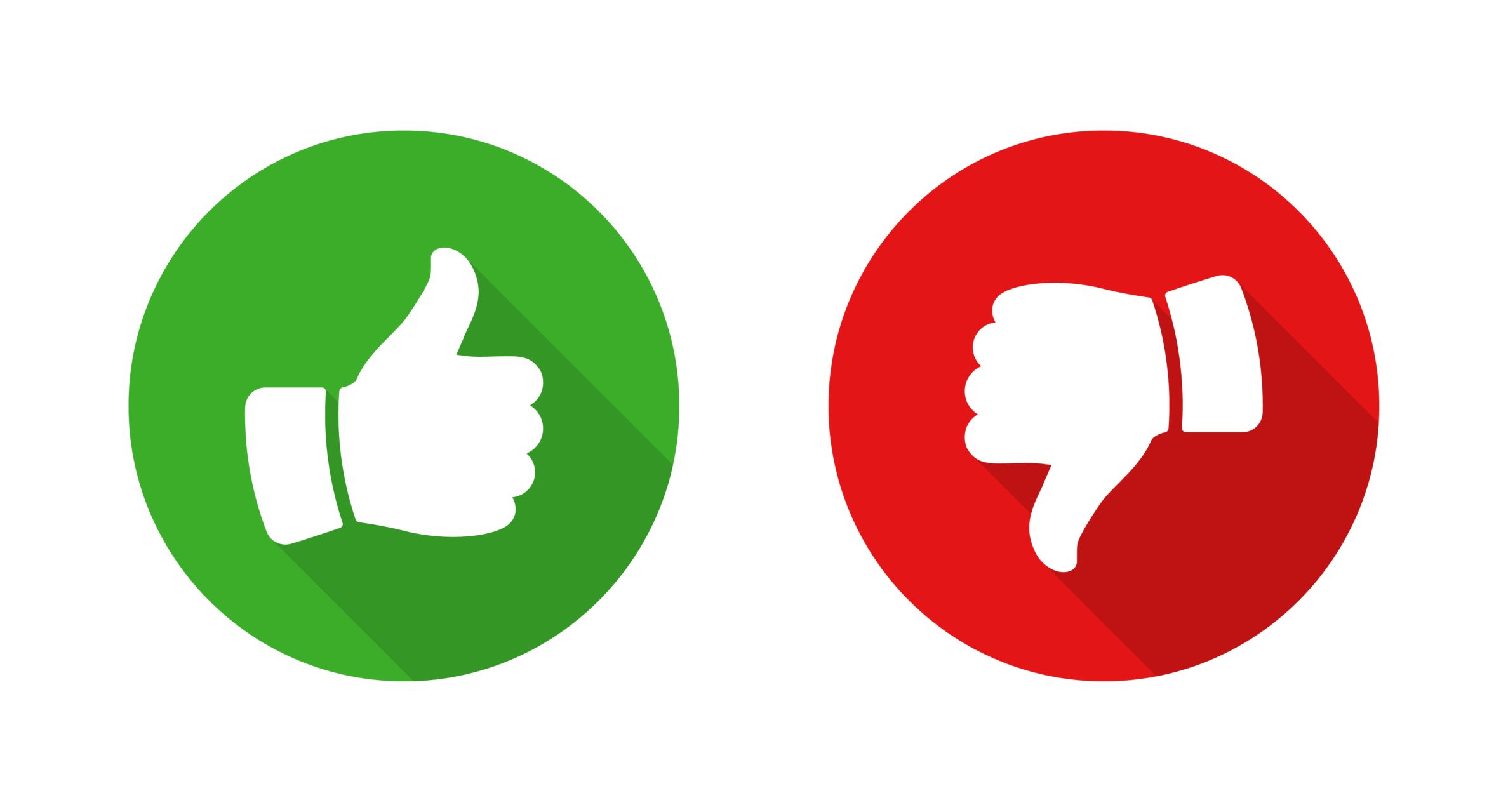 Green thumb up and red thumb down symbols.